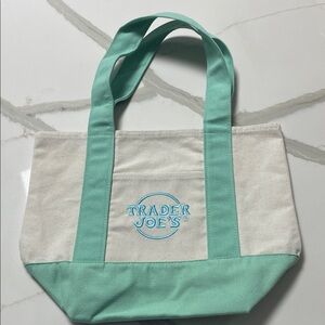 Trader Joe's Aqua and White Canvas Tote Bag